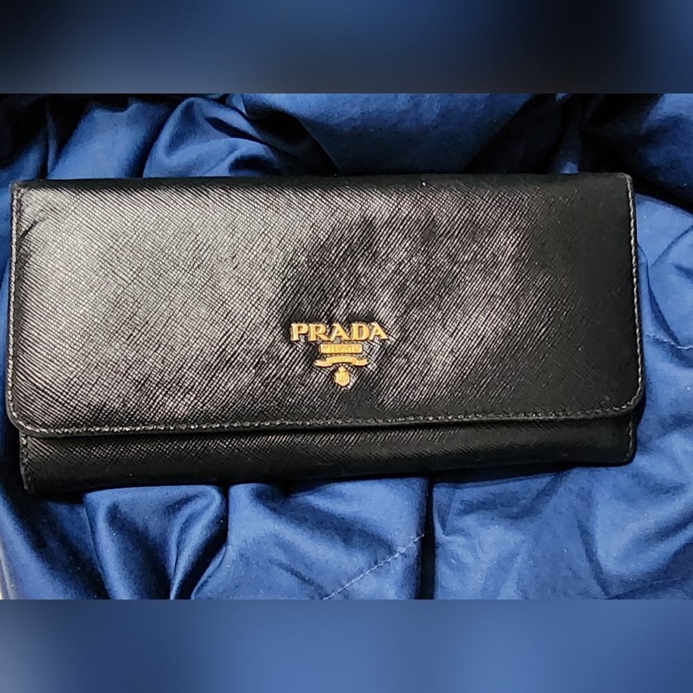 Prada Black Saffiano Metal Continental Flap Wallet